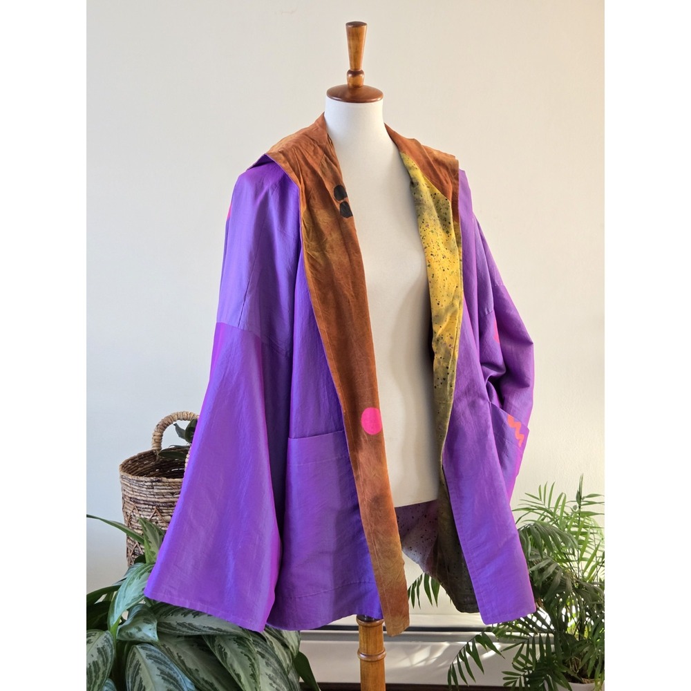 Staley Gretzinger Reversible Silk Coat Duster Printed Art To Wear Lagenlook Boho